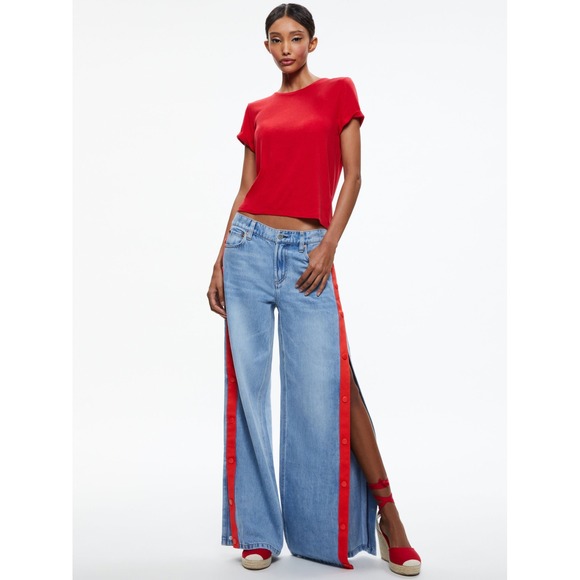 Alice + Olivia Denim - Alice + Olivia Rola Wide Leg Snap Side Stripe Jeans Maddy Blue CD897113MYB 27